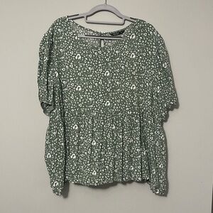 White and Spring Green Babydoll Blouse